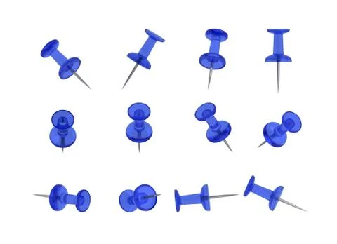 12 Realistic Thumbtacks - BLUE Set (Translucent Plastic) Stock Illustration