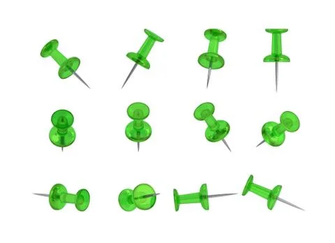 12 Realistic Thumbtacks - GREEN Set (Translucent Plastic) Stock Illustration
