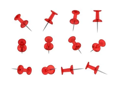 12 Realistic Thumbtacks - RED Set (Translucent Plastic) Stock Illustration