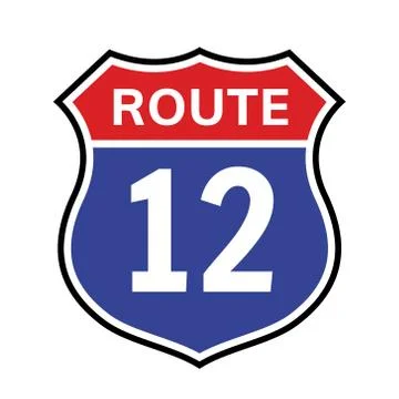 12 route sign icon. Vector road 12 highway interstate american freeway us Stock Illustration