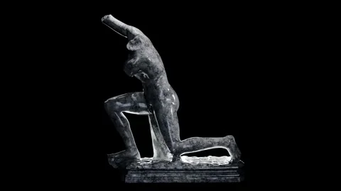 12 Sculpture of Kneeling Man Made with 3D render not AI Stock Footage 331840873