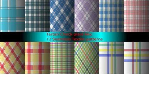 12 Seamless Tartan Plaid Patterns Collection for Textile and Digital Design Stock Illustration
