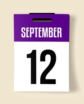 12 September Calendar Date, a Realistic calendar sheet hanging on a wall Stock Photos
