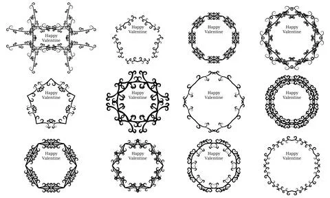 12 sets of frames with Happy Valentine's day characters Stock-Illustration