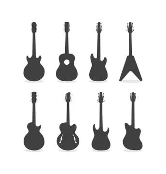 12 String Guitar Silhouette Set Illustrazione stock