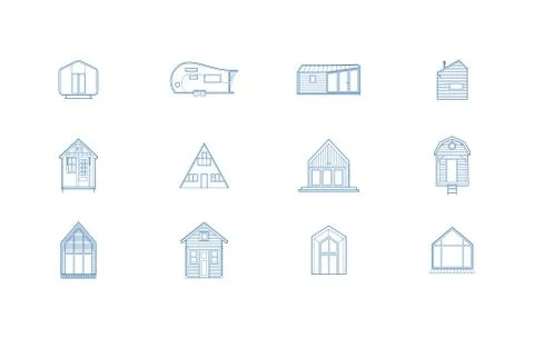 12 Tiny House Icons Stock Illustration