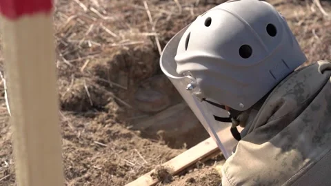 1\2 A Trained man Is Looking For anti Tank and anti-personnel Mines In Karabakh 스톡 동영상 203840348