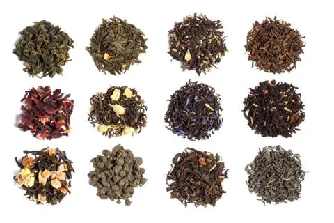 12 varieties of tea Stock Photos