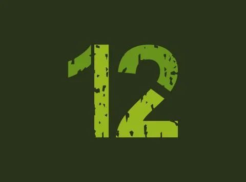 12 vector number made of grungy, grunge texture. Rubber stamp imprint style.  Stock Illustration
