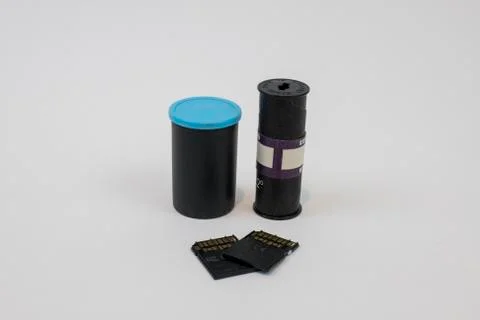 120, 35mm and SD memory card Stock Photos