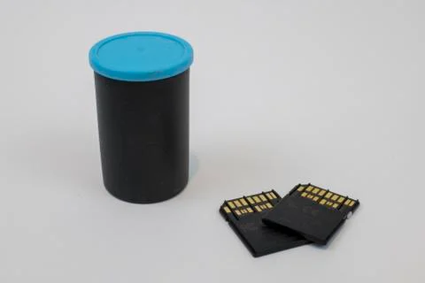 120, 35mm and SD memory card Stock Photos