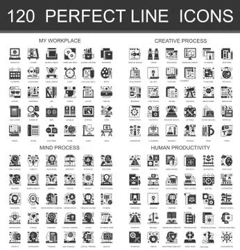 120 My workplace, creative process, mind process human productivity classic Illustrazione stock