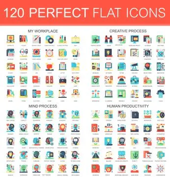 120 vector complex flat icons concept symbols of my workplace, creative process イラスト素材