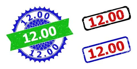 12.00 Rosette and Rectangle Bicolor Seals with Unclean Styles Stock Illustration