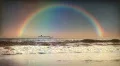 (1200S) Full Rainbow Sky Ocean Surf Waves Beach Sunset Cruise Ship HD Footage
