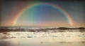 (1200S) Full Rainbow Sky Ocean Surf Waves Beach Sunset Cruise Ship LOOP HD Footage