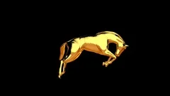 Golden horse kicking wildly seamless loop Alpha Channel