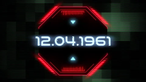 12.04.1961 with digital HUD elements and hexagons Stock Footage 258726500