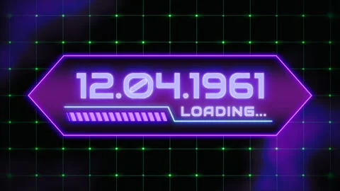 12.04.1961 with HUD elements and grid on digital screen Stock Footage 235683242