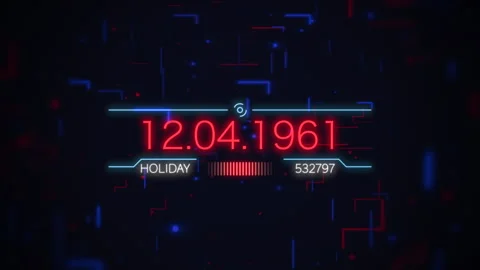 12.04.1961 with HUD elements on digital screen Stock Footage 258726704