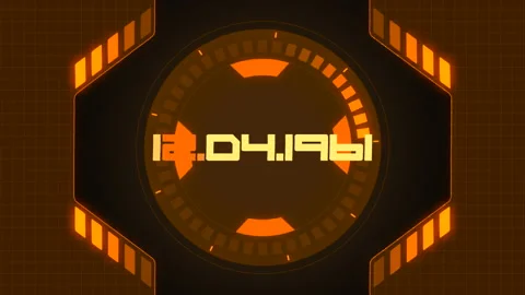 12.04.1961 with HUD elements on spaceship screen Stock Footage 232404302