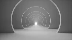Camera runs into a black and white minimal arch tunnel loop