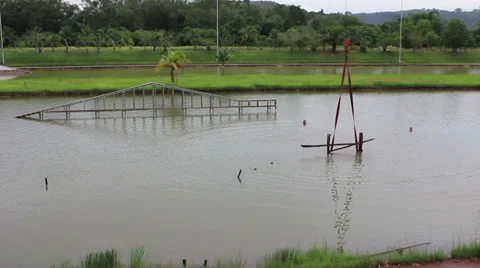 12.07.2013 - Phuket. Removing old funboxes in cable wake park Stock Footage 32345676