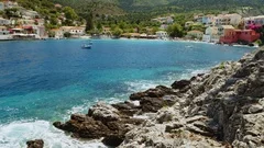Beautiful cute greece Assos village on Kefalonia island. Summer, travel