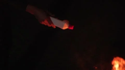 120fps slow motion igniting flames in a barrel Stock Footage 149699186