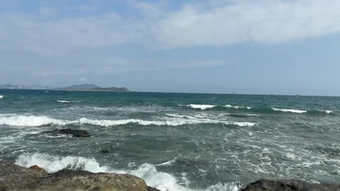 120fps Slow Motion - Ocean Waves Crashing on Rocks with Natural Sound Stock Footage 330841215