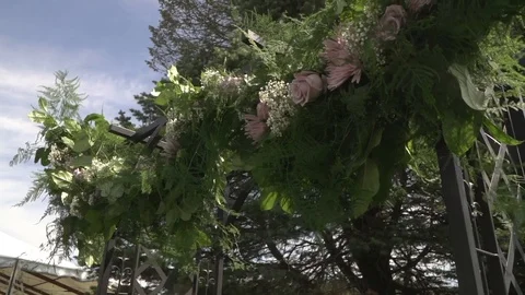 120fps Slow Motion Outside Wedding Ceremony Flowers Stock Footage 116505758