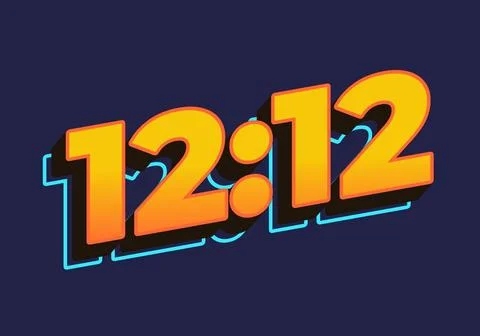 12:12. Text effect in 3D look. Yellow color Stock Illustration