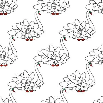 1216 Seamless pattern with swan red beak and green eyes Ilustración de archivo