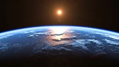 Sun Above Planet Earth. View From Space. Ultra High Definition. 4K.