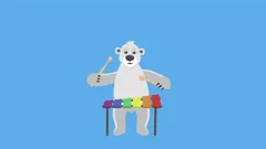 Cartoon Polar Bear Flat Character Play Xylophone Animation Includes Matte