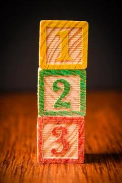 123 blocks arranged in stack Stock Photos