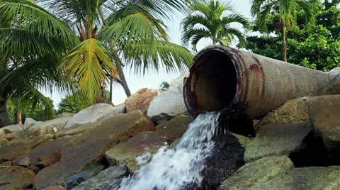 123 Ecological harm from the overflow pipe in Asia Stock Footage 12316583