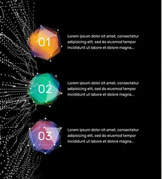 1,2,3 steps, abstract infographic elements. Polygonal tech buttons with digital 스톡 일러스트