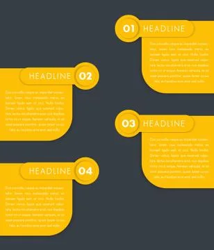 1,2,3,4, step labels, timeline template, infographics design elements, yellow Illustrazione stock