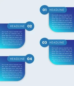 1,2,3,4, step labels, timeline template, infographics design elements, blue b Illustrazione stock