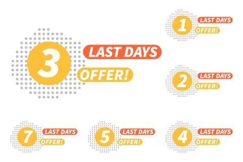 1,2,3,4,5,6 days to the last countdown icon. One day selling price, offer for Stock Illustration