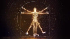 3D Futuristic Animation of Leonardo Da Vinci Anatomical Vitruvian Man.