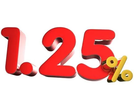 1.25 Percent 3D rendering on white background.(with Clipping Path). Stock Illustration