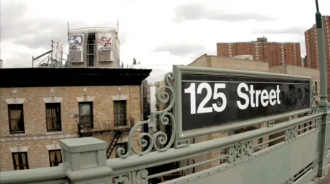 125th Street Harlem Sign New York City, NYC Uptown USA Ghetto Stock Footage