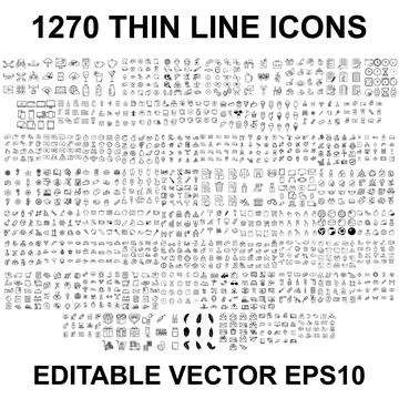 1270 Big Set of different line icons. Thin pack of business and social web ou Stock Illustration