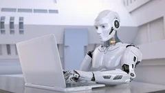 Robot using laptop