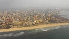 Accra, Jamestown district lighthouse - drone view, zoom in