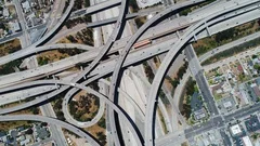 Aerial of highways in Los Angeles, urban view