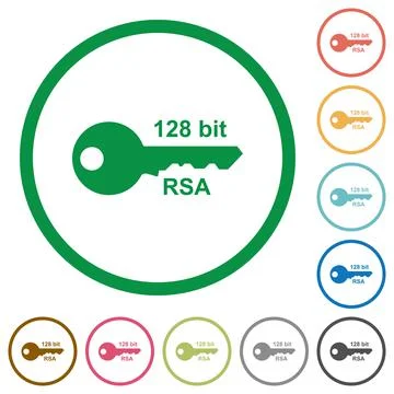 128 bit rsa encryption flat icons with outlines Stock Illustration