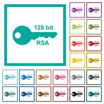 128 bit rsa encryption flat color icons with quadrant frames Stock Illustration